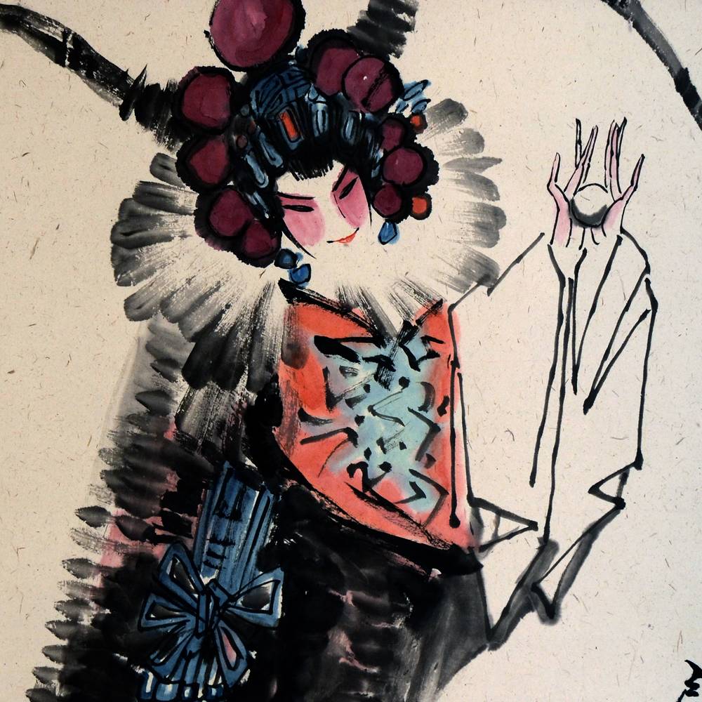 董辰生《红桥赠珠》69x68cm