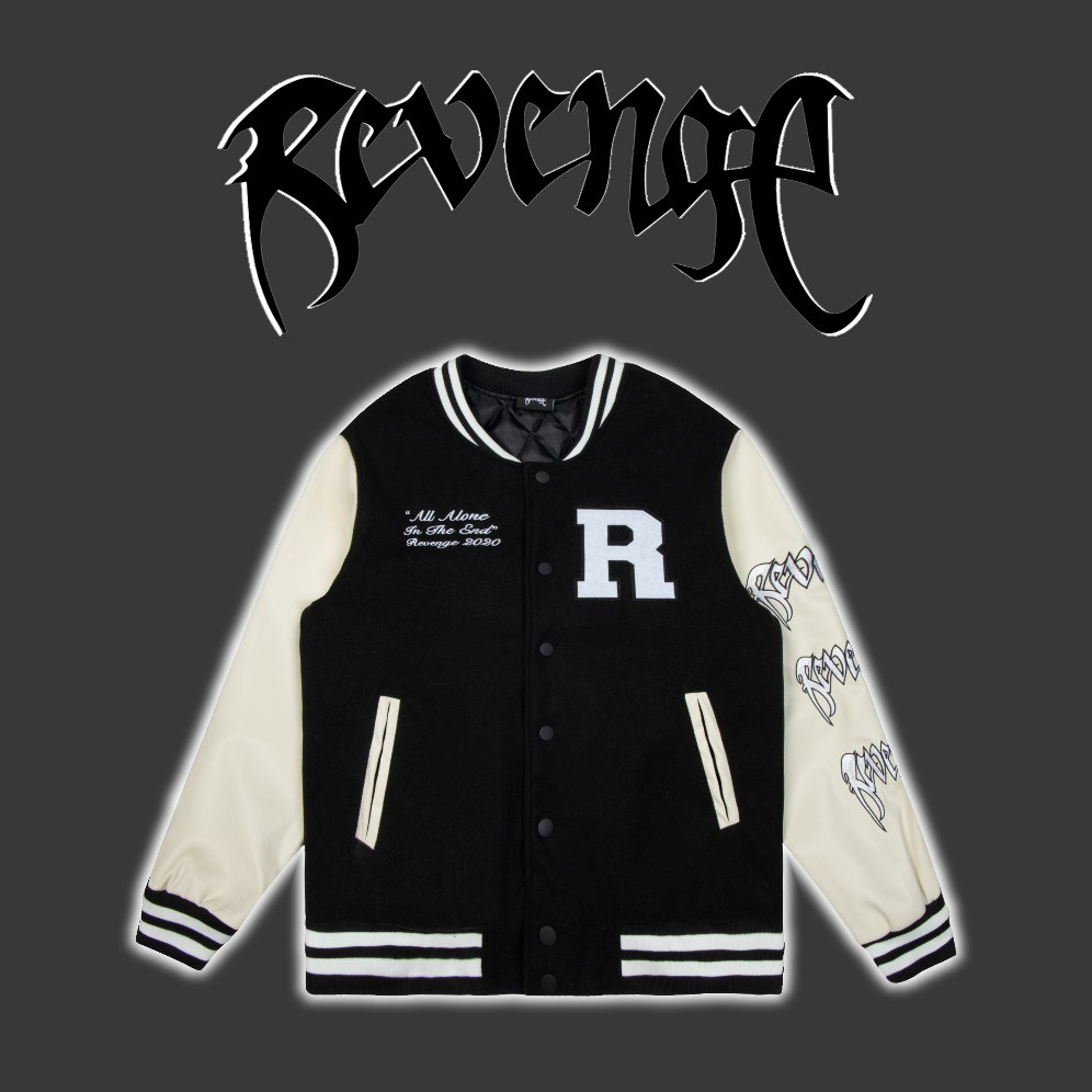 revenge骷髅头r串标棒球服刺绣美式夹克高街vibe外套男女加厚棉衣