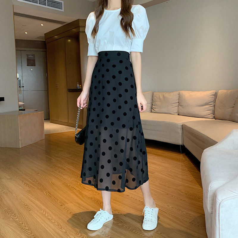 大码中长款半身裙 胖mm气质显瘦小皱菊抽绳a字裙开叉一步包臀裙子