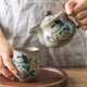 日本制原装进口九谷烧陶瓷日式花鸟功夫茶具茶壶对杯茶杯礼盒套装