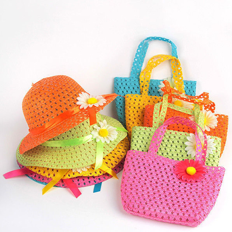 2016 new pattern Sun flower children Straw hat Handbags suit Girl Straw Visor Beach hatin the Children/Baby/Family fitted , Hat/Muffler/Masks/Gloves/Earmuffs/Booties , Hat category - from Buy2taobao.com to provide professional Taobao agent buy service