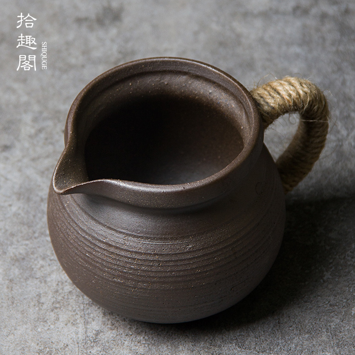 复古粗陶公道杯土陶煮茶均杯日式带把分茶器柴烧家用大号可加热