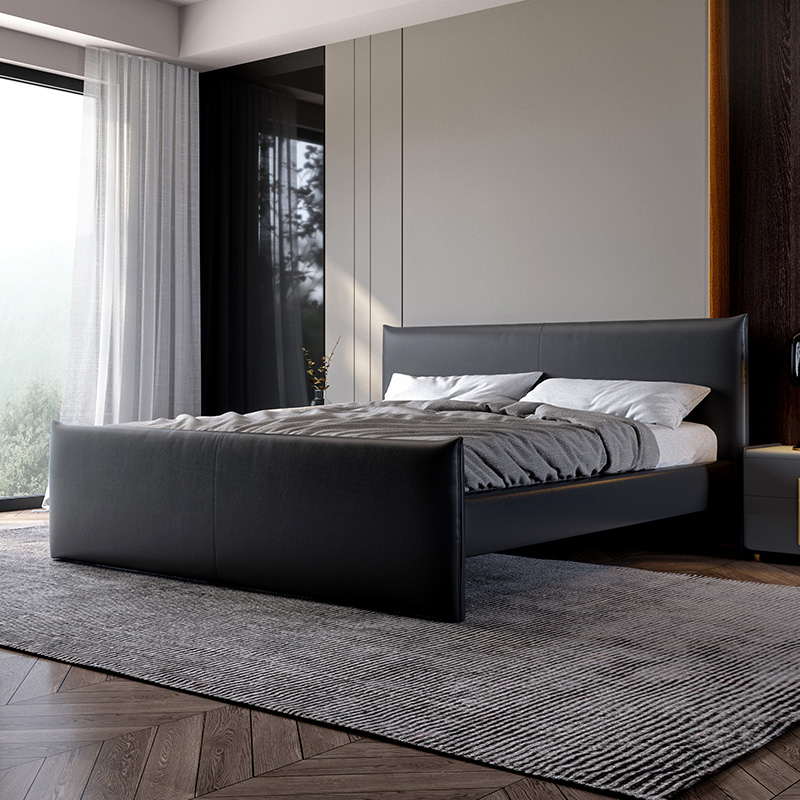 意式轻奢真皮床现代简约头层牛皮主卧北欧极简风格大户型软包婚床