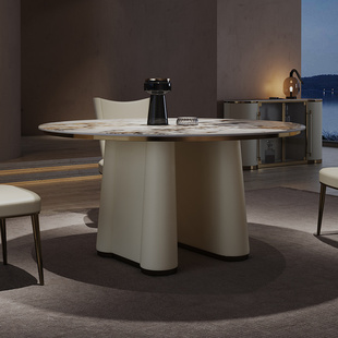 意式轻奢岩板餐桌椅组合现代简约高端圆形餐桌家用小户型吃饭桌子