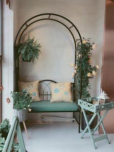阳台花园铁艺长椅双人椅 庭院拱门爬藤花架带靠背椅子户外休闲