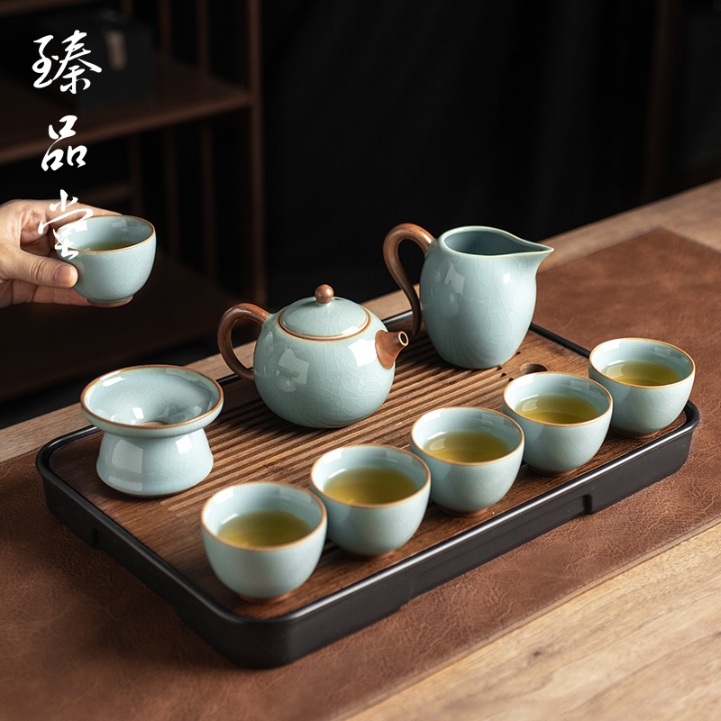 臻品堂 汝窑茶具套装家用2024新款功夫茶杯高档泡茶壶送礼盒装