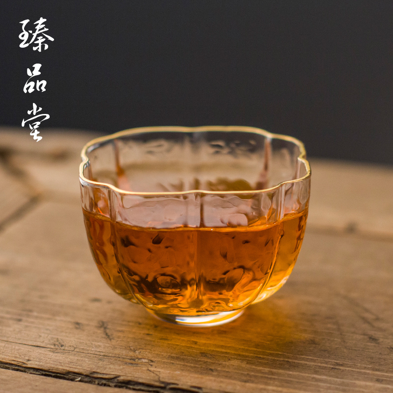 纯手工日式玻璃茶杯创意杯子水晶精美功夫茶具主人杯 描金品茗杯