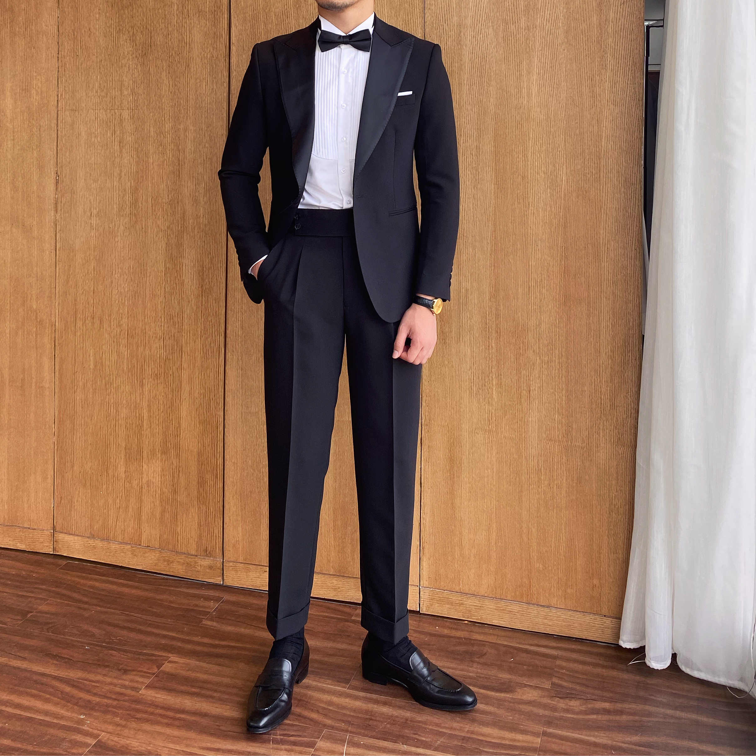 鹿三先生戗驳领英伦礼服修身西装外套男韩版潮流休闲西服两件套