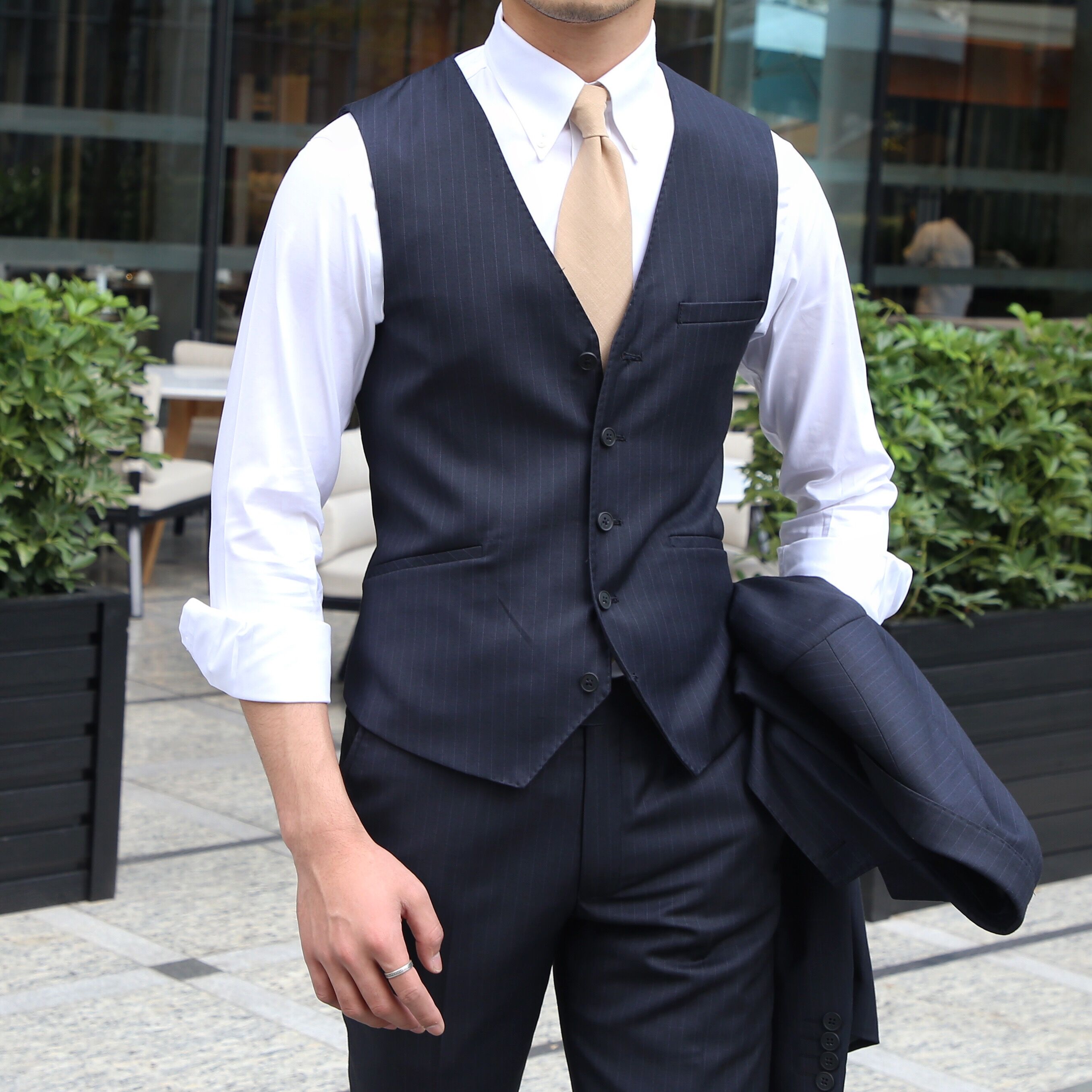 鹿三先生英伦修身西装马甲男商务休闲v领羊毛背心绅士小马夹潮流