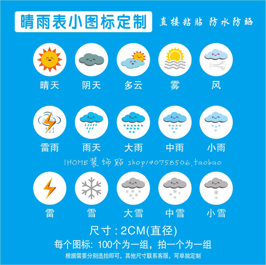 天气图标贴纸晴雨表销控表地图标记贴工作计划表记号标签贴不干胶