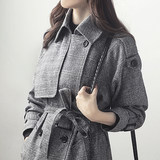 Foreign trade Clearance sale chic lattice Windbreaker Spring and autumn season Women's wear Korean Edition Medium and long term Self cultivation fashion overcoat loose coat Foreign trade Clearance sale chic lattice Windbreaker Spring and autumn season Women's wear Korean Edition Medium and long term Self cultivation fashion overcoat loose coat