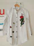 Foreign trade Clearance sale rose Embroidery white shirt new pattern Korean Edition Easy Medium and long term pure cotton jacket Foreign trade Clearance sale rose Embroidery white shirt new pattern Korean Edition Easy Medium and long term pure cotton jacket