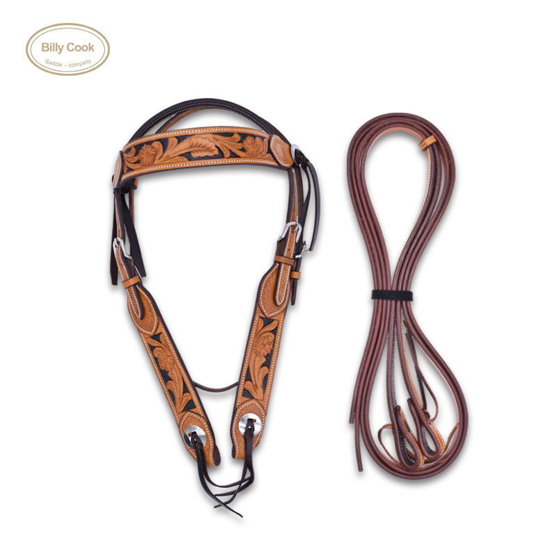 世纪久瑞马术水勒缰绳牛皮水勒宽雕花笼头马匹装备牵马水勒龙头马