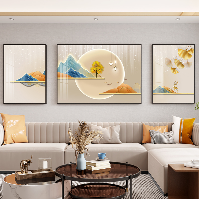 客厅沙发背景墙挂画高端大气