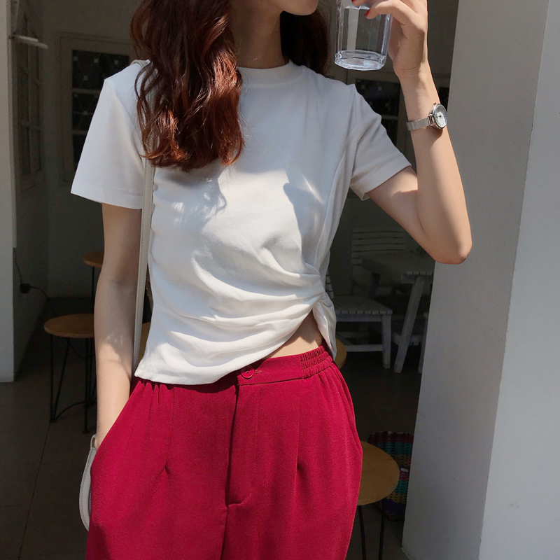 女生打结上衣小姐短袖恤复古配牛仔裤韩风超火白色腰间矮个子新装|msdalam kategori Butik wanita / wanita, baju-T - dari Buy2taobao.com untuk memberikan perkhidmatan ejen Taobao profesional membeli