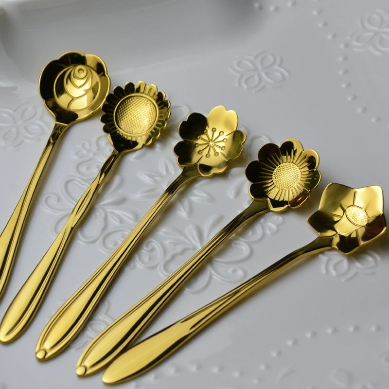 Muỗng cà phê bằng thép không gỉ Phong cách Nhật Bản Cherry Spoon Rose Spoon Bellflower Spoon Cosmos Spoon Stir Spoon Ice Cream Spoon - Cà phê