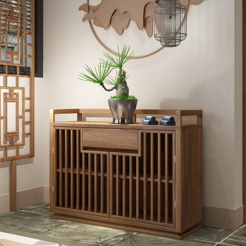 店-新中式玄关柜实木镂空简约现代入户客厅房间隔断储物柜书房装饰柜