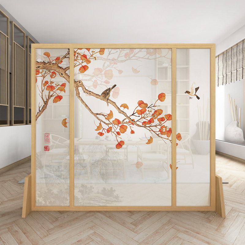 新中式简约现代玄关屏风隔断入户客厅办公室卧室装饰挡煞移动座屏