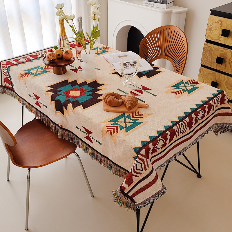 美式双面桌布棉麻餐桌台布茶几盖巾户外露营盖毯野餐垫沙发盖布巾