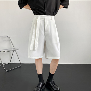 高级感纯色西装短裤男夏季薄款垂坠感发型师裤子小众设计感五分裤
