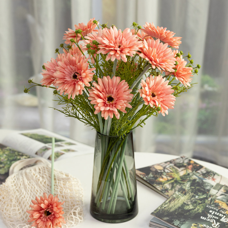 热销非洲菊_非洲菊假花仿真花摆设客厅装饰花瓶摆件绢花艺塑料花束