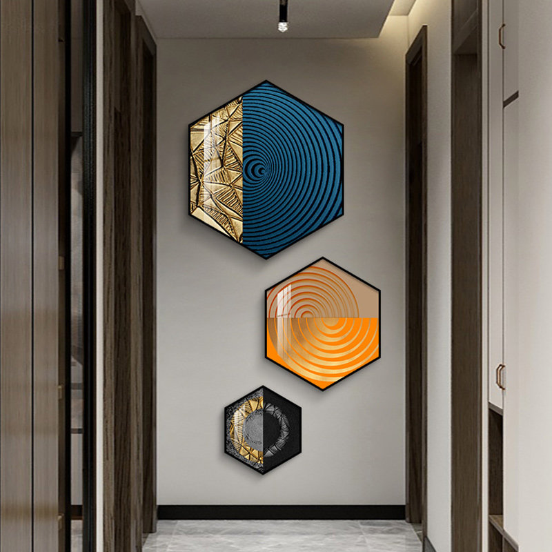 玄关装饰画现代简约走廊竖版客厅过道背景墙挂画多边形轻奢壁画