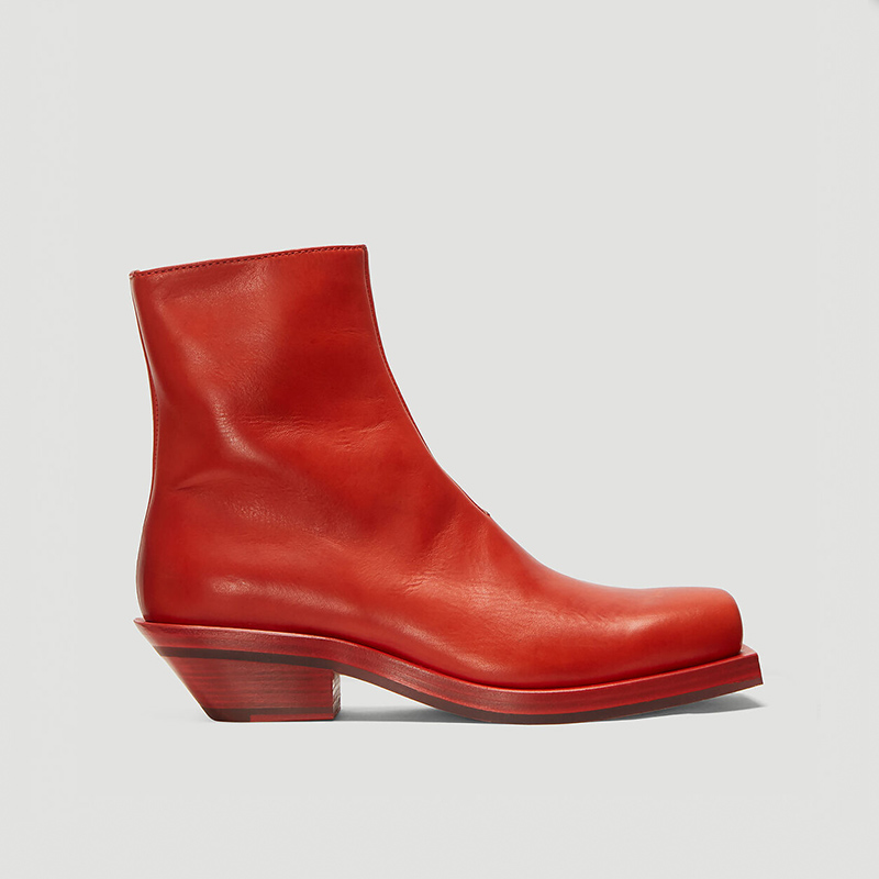 女中跟厚底方头侧拉链红色马丁靴