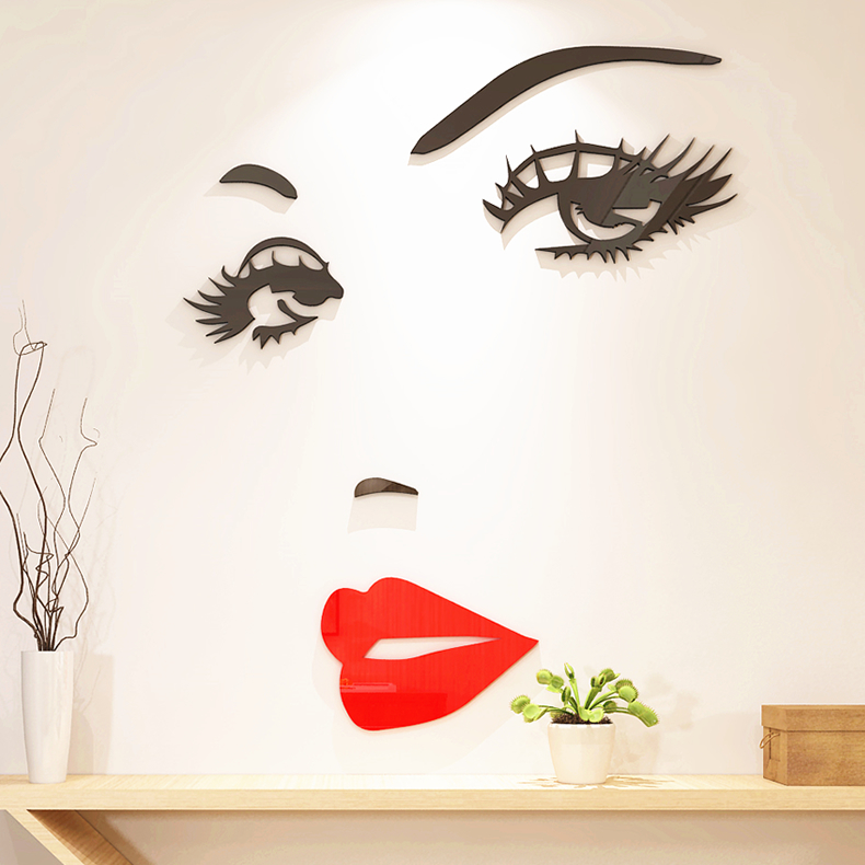唇贴纸_眉眼唇美女3d立体墙贴画创意美容院纹绣化妆店装饰品女孩卧室