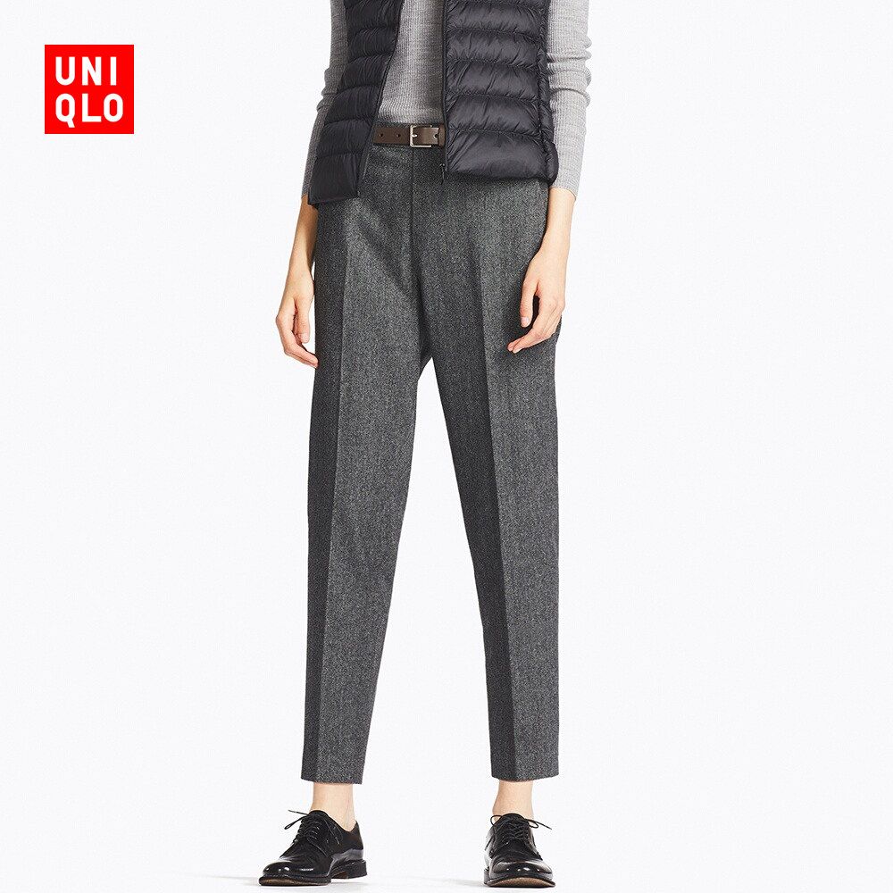 限l码uniqlo优衣库402607女款人字呢九分裤