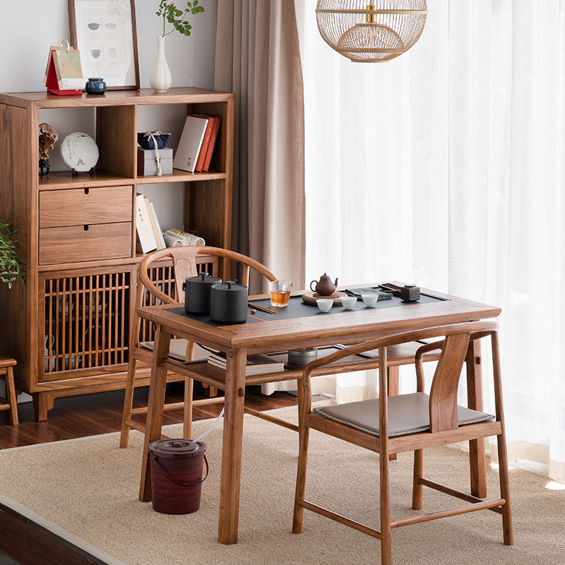 溪木工坊新中式阳台茶桌椅组合实木茶桌老榆木小茶台禅意喝茶桌子