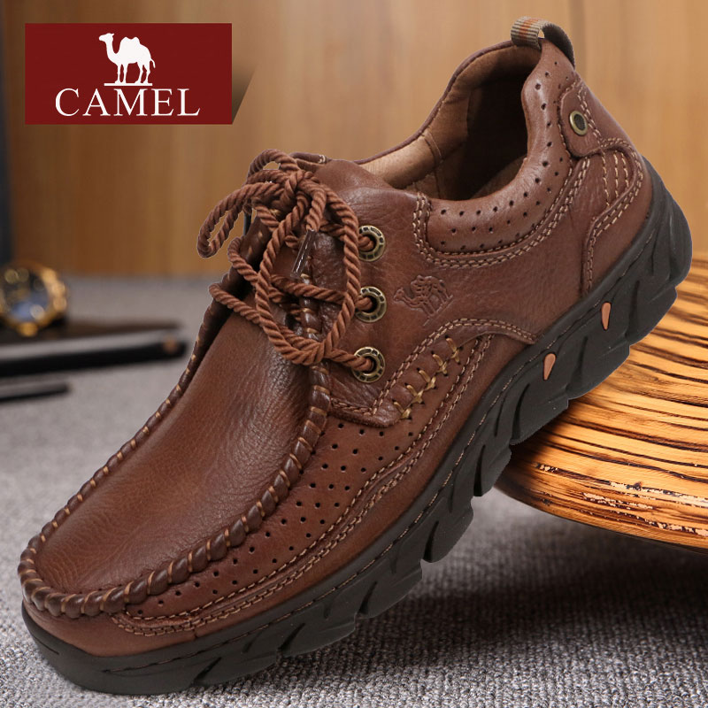 camel骆驼男鞋秋冬季真厚底户外休闲鞋厚底牛皮舒适皮爸爸鞋子