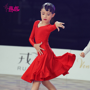 妮薇拉丁舞服女儿童分体上衣规定服专业标准比赛服新款大红色舞衣