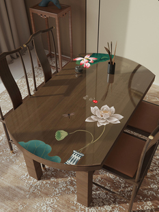 新中式椭圆形餐桌垫防水防油免洗透明软玻璃弧形台可折叠餐桌桌布