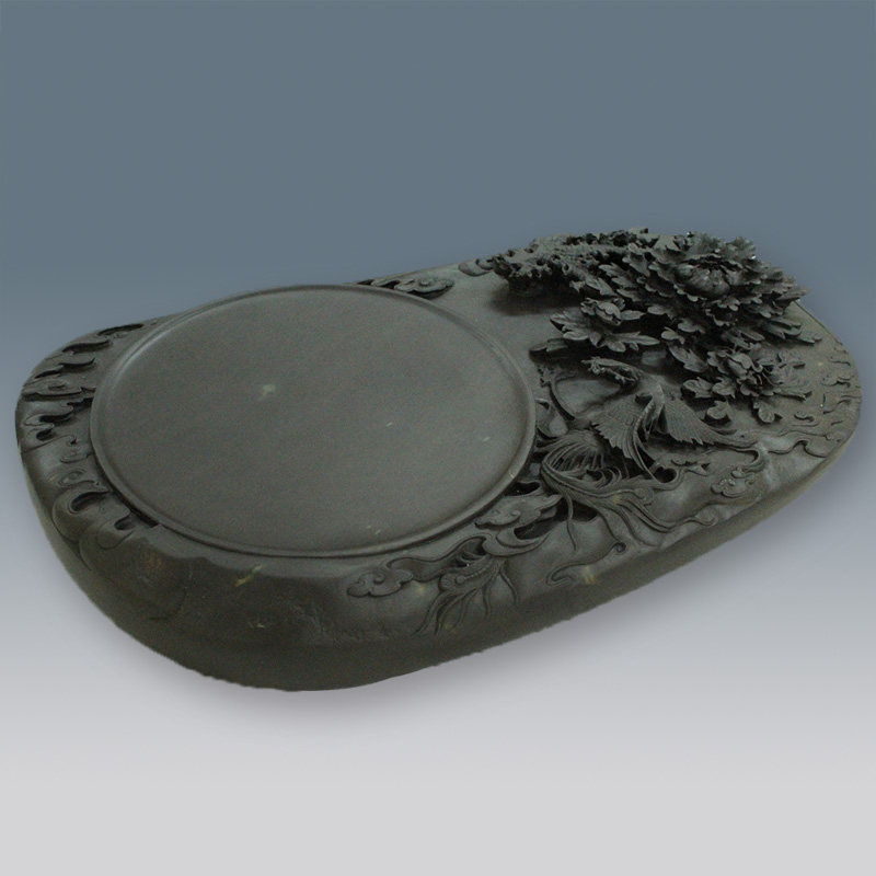 端砚泰斗亚太地区手工艺大师 黎铿作品 《富贵图》砚