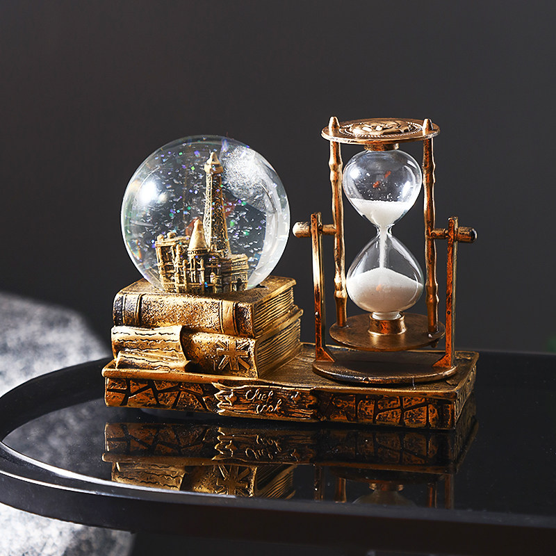 欧式创意复古水晶球沙漏计时器酒柜客厅装饰品办公室桌面摆件家居