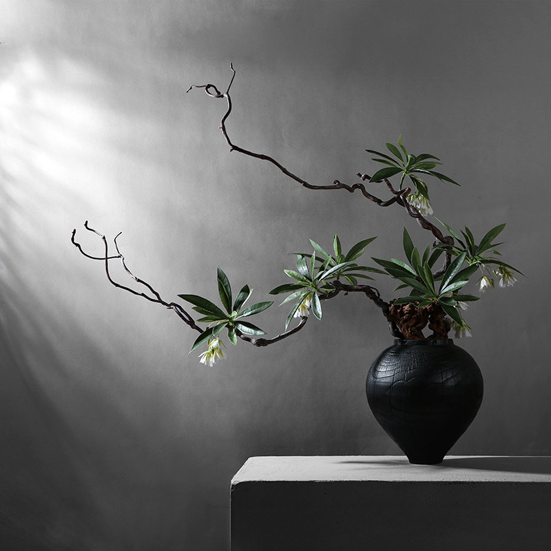 中式日式侘寂禅意仿真枯枝绿植盆景花艺民宿会所茶室酒店软装摆件