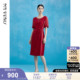 马天奴2024夏季新款红色短袖连衣裙收腰系带长裙气质裙子时尚女装