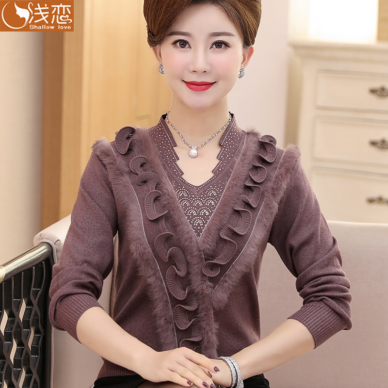 中老年女裝秋鼕裝針織長袖上衣中年媽媽秋裝短款打底衫毛衣40歲50