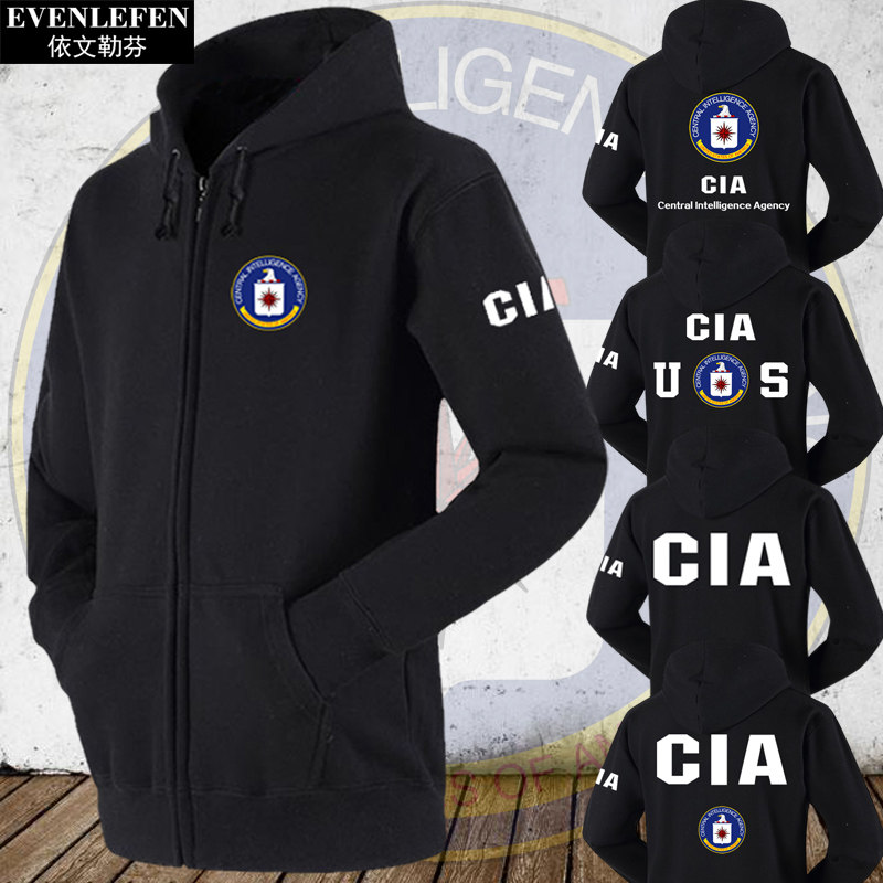 cia中情局美国特工之王恶搞加绒开衫卫衣男女连帽外套拉链上衣服