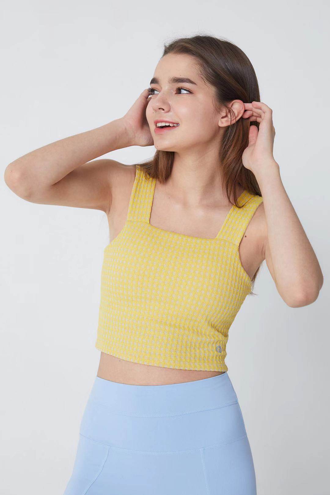 新款韩国res纯色露背瑜伽背心女简约时尚健身短背心普拉提运动衣