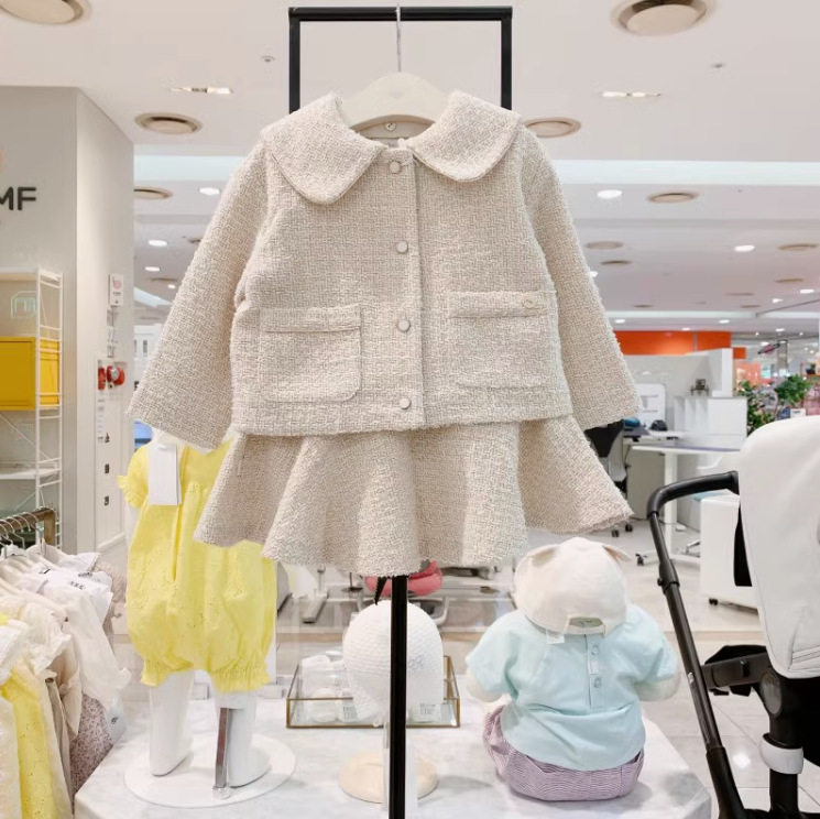 韩版童装秋款女童小香风开衫外套短裙两件套装MS380801
