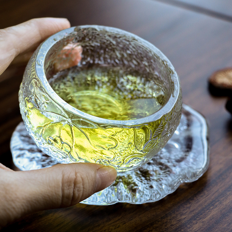 日式古法冰冻烧琉璃杯雨露茶杯茶垫茶