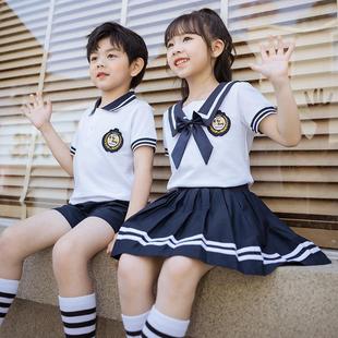 海军风校服小学生短袖夏季纯棉儿童毕业班服水手服套装幼儿园园服