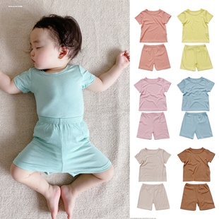 婴儿睡衣莫代尔宝宝分体套装夏季薄款衣服高腰护肚男童七分空调服