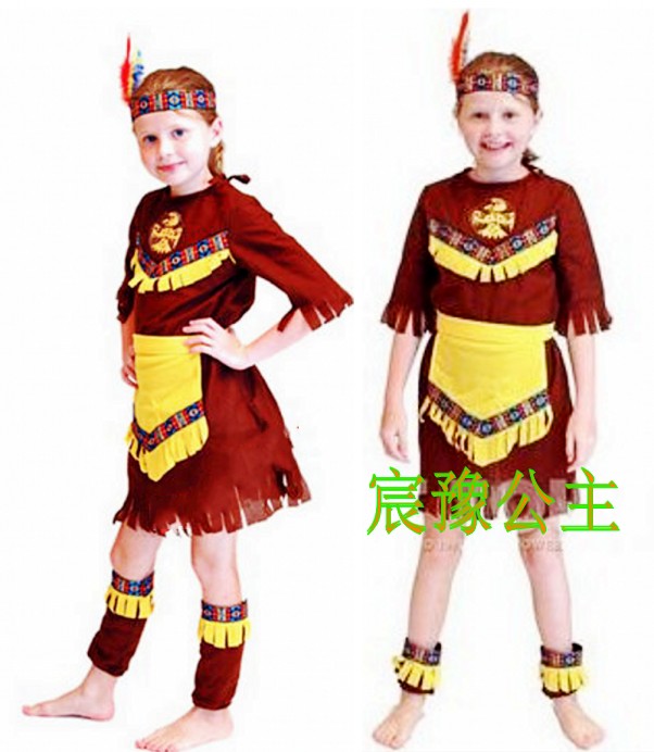 演出道具服装儿童印第安土著人服装小野人服装表演印第安公主服装