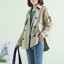 Phiên bản Hàn Quốc của áo gió nữ hai dây rộng rãi mùa xuân và mùa thu mới Phiên bản Hàn Quốc của áo khoác dài trung bình dày màu đơn giản - Trench Coat