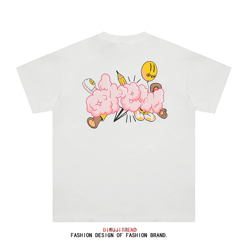 DREW HOUSE 笑脸气球铅笔字母创意涂鸦短袖夏季情侣装宽松休闲T恤