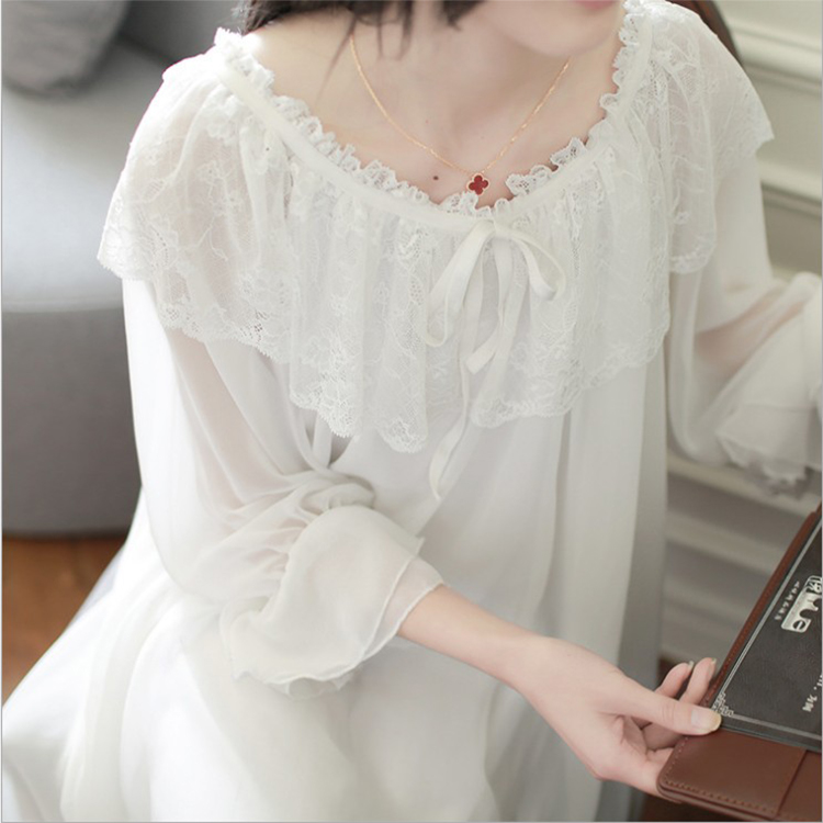 公主睡裙女夏春秋季长袖复古宫廷蕾丝冰丝长睡裙睡衣纯棉家居服女在类目 女士内衣/男士内衣/家居服, 睡裙中 - 来自Buy2taobao.com提供专业的淘宝代购服务