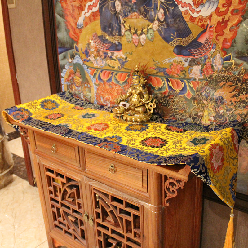 居家佛堂布艺装饰莲花图案桌旗藏族民族风长桌布家用密宗佛台桌布