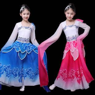 新款水袖舞蹈服儿童采薇惊鸿舞甩袖舞蹈服中国风古典舞演出服女童